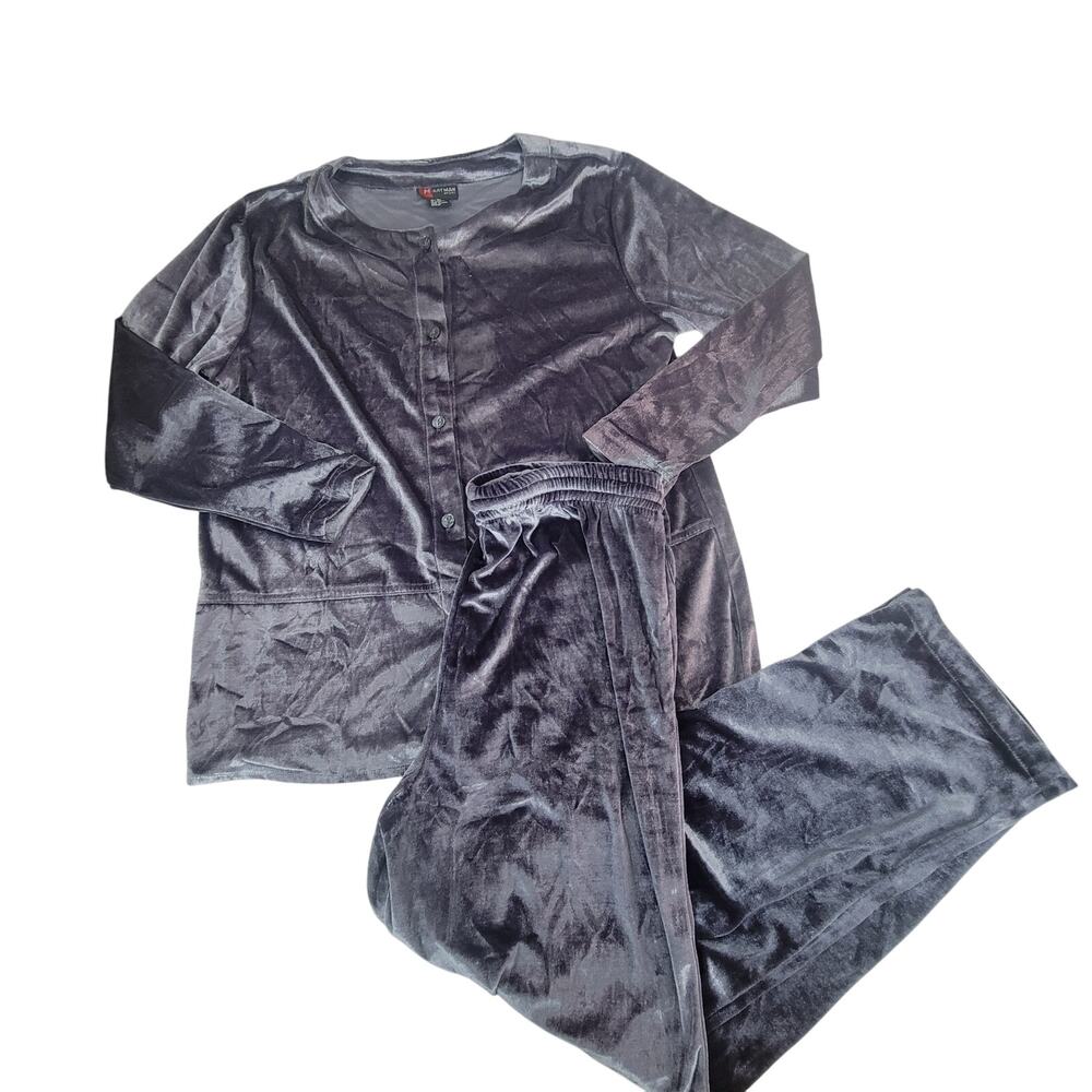 Hartman Sport 2 Piece Set Small Blue Velour Silk Blend Button Front